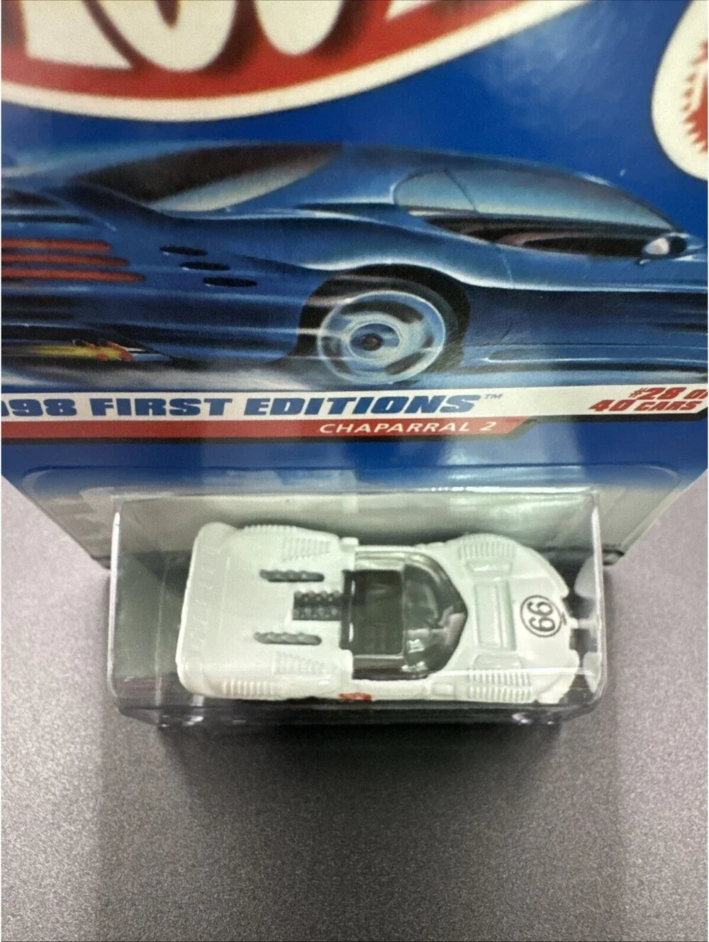 1998 Hot Wheels #669 First Editions 28/40 CHAPARRAL 2 White w/Chrome Lace Spokes